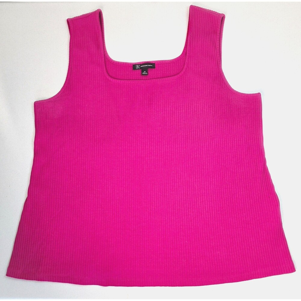 INC Plus Size 3X Ribbed Tank Top Hot Pink Fuchsia Square Neck Sleeveless Shirt